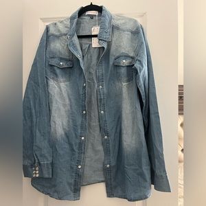 AvaCostume Women's Long Sleeve Double Pocket Slim-fit Jean Denim Shirt